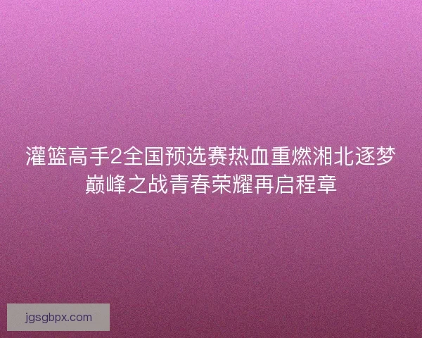 灌篮高手2全国预选赛热血重燃湘北逐梦巅峰之战青春荣耀再启程章